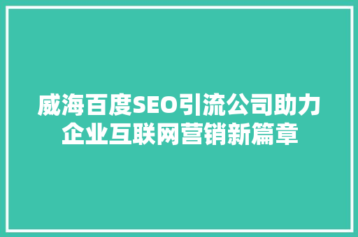 威海百度SEO引流公司助力企业互联网营销新篇章