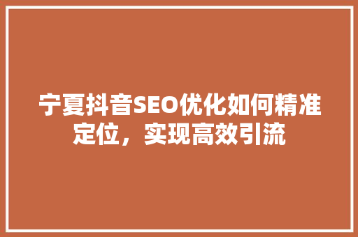 宁夏抖音SEO优化如何精准定位，实现高效引流