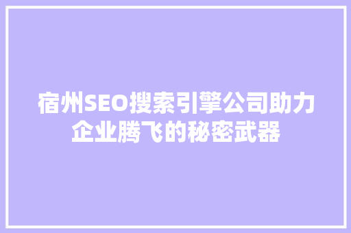 宿州SEO搜索引擎公司助力企业腾飞的秘密武器