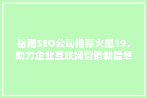 岳阳SEO公司推荐火星19，助力企业互联网营销新篇章