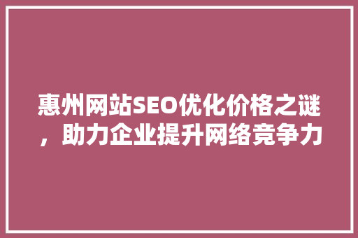 惠州网站SEO优化价格之谜，助力企业提升网络竞争力