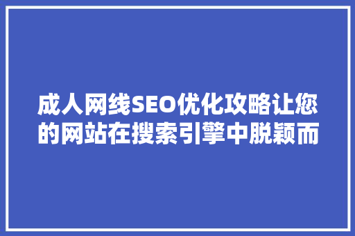 成人网线SEO优化攻略让您的网站在搜索引擎中脱颖而出