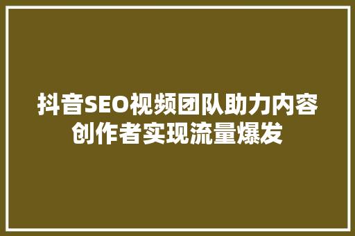 抖音SEO视频团队助力内容创作者实现流量爆发