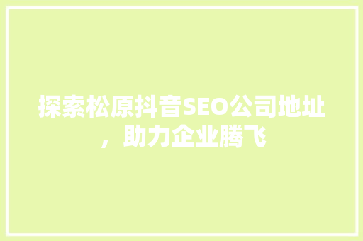 探索松原抖音SEO公司地址，助力企业腾飞