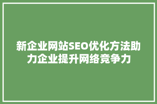 新企业网站SEO优化方法助力企业提升网络竞争力