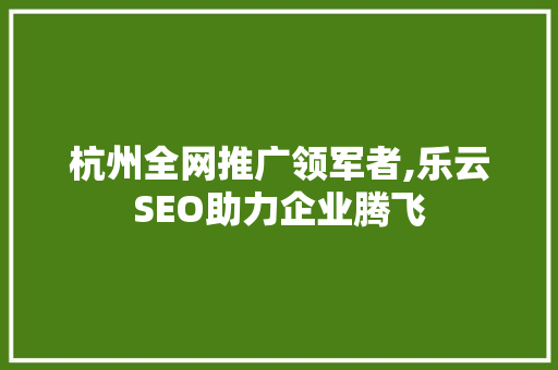 杭州全网推广领军者,乐云SEO助力企业腾飞