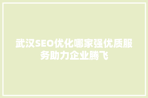 武汉SEO优化哪家强优质服务助力企业腾飞