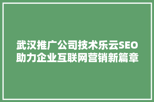 武汉推广公司技术乐云SEO助力企业互联网营销新篇章