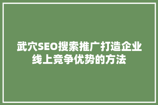 武穴SEO搜索推广打造企业线上竞争优势的方法