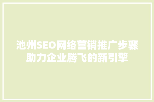 池州SEO网络营销推广步骤助力企业腾飞的新引擎