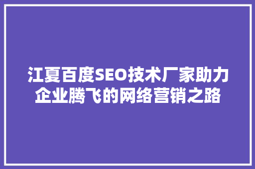 江夏百度SEO技术厂家助力企业腾飞的网络营销之路