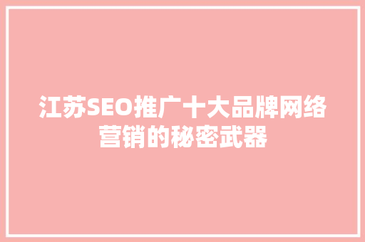 江苏SEO推广十大品牌网络营销的秘密武器