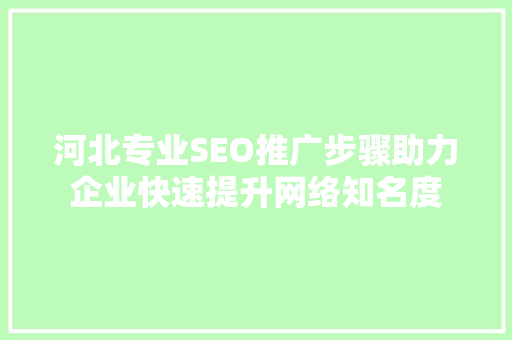 河北专业SEO推广步骤助力企业快速提升网络知名度