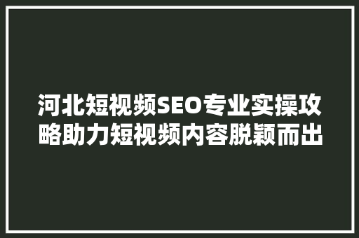 河北短视频SEO专业实操攻略助力短视频内容脱颖而出