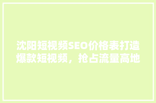 沈阳短视频SEO价格表打造爆款短视频，抢占流量高地