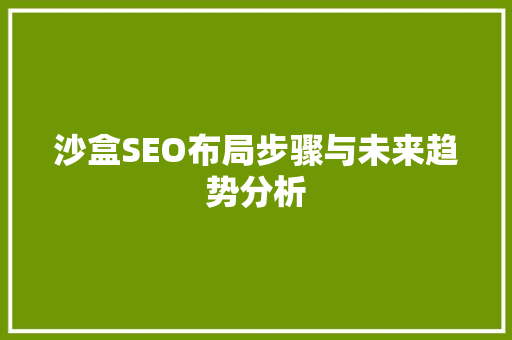 沙盒SEO布局步骤与未来趋势分析