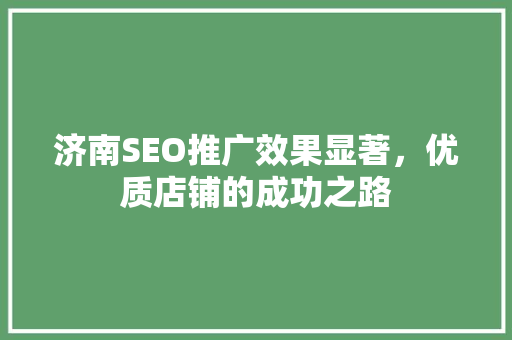 济南SEO推广效果显著，优质店铺的成功之路