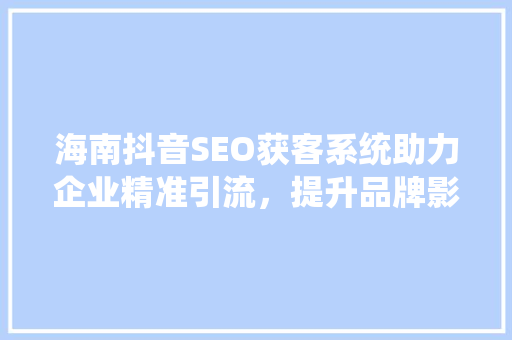 海南抖音SEO获客系统助力企业精准引流，提升品牌影响力