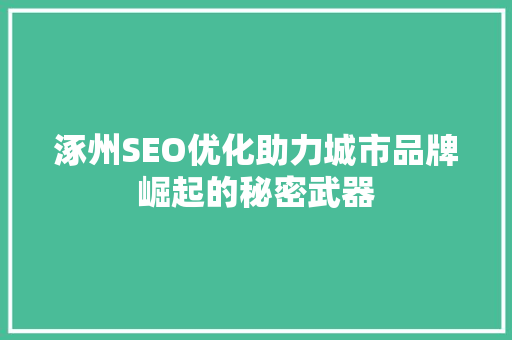 涿州SEO优化助力城市品牌崛起的秘密武器
