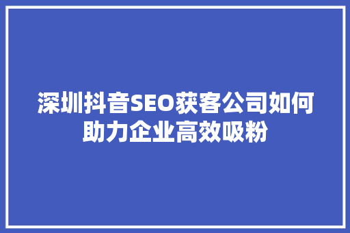 深圳抖音SEO获客公司如何助力企业高效吸粉