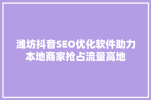 潍坊抖音SEO优化软件助力本地商家抢占流量高地