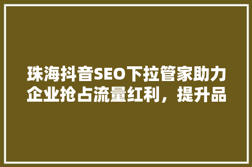 珠海抖音SEO下拉管家助力企业抢占流量红利，提升品牌影响力