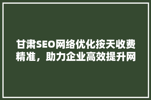 甘肃SEO网络优化按天收费精准，助力企业高效提升网络曝光度