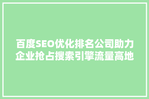 百度SEO优化排名公司助力企业抢占搜索引擎流量高地
