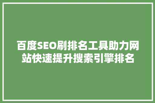 百度SEO刷排名工具助力网站快速提升搜索引擎排名