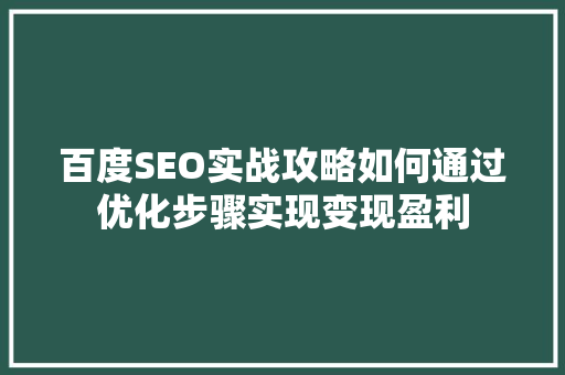 百度SEO实战攻略如何通过优化步骤实现变现盈利