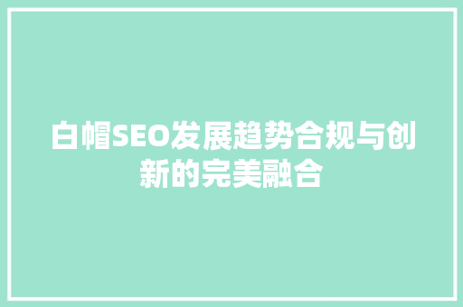 白帽SEO发展趋势合规与创新的完美融合