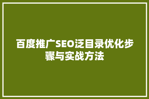 百度推广SEO泛目录优化步骤与实战方法