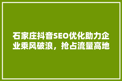 石家庄抖音SEO优化助力企业乘风破浪，抢占流量高地