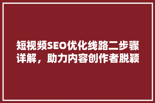 短视频SEO优化线路二步骤详解，助力内容创作者脱颖而出