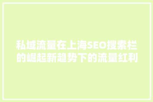 私域流量在上海SEO搜索栏的崛起新趋势下的流量红利
