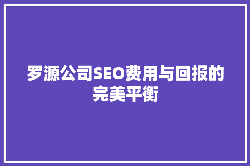 罗源公司SEO费用与回报的完美平衡