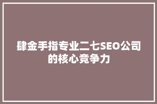 肆金手指专业二七SEO公司的核心竞争力