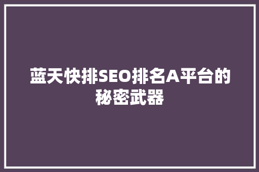 蓝天快排SEO排名A平台的秘密武器