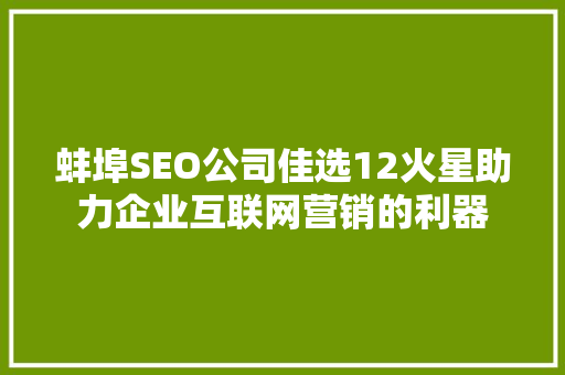 蚌埠SEO公司佳选12火星助力企业互联网营销的利器