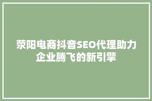 荥阳电商抖音SEO代理助力企业腾飞的新引擎