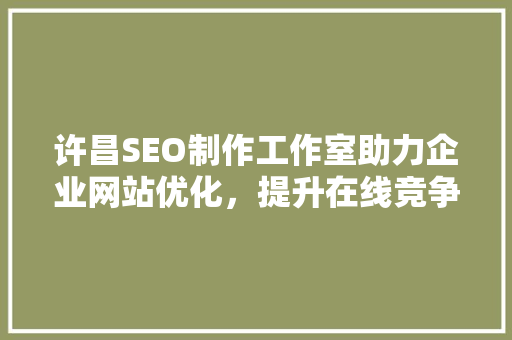 许昌SEO制作工作室助力企业网站优化，提升在线竞争力