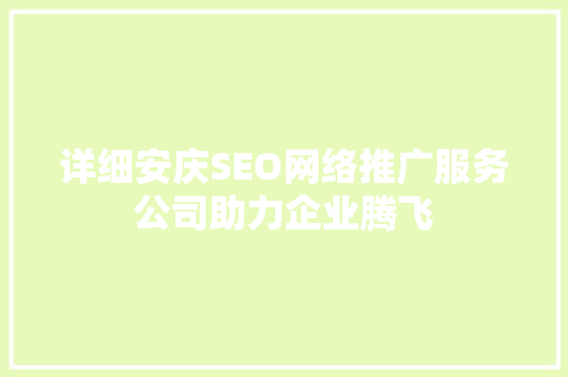 详细安庆SEO网络推广服务公司助力企业腾飞