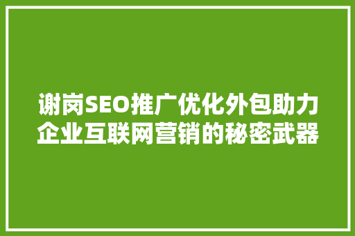谢岗SEO推广优化外包助力企业互联网营销的秘密武器