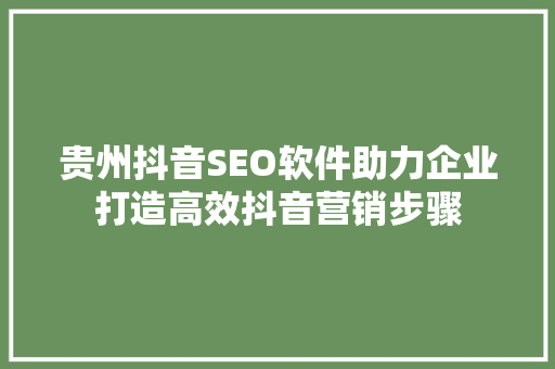 贵州抖音SEO软件助力企业打造高效抖音营销步骤