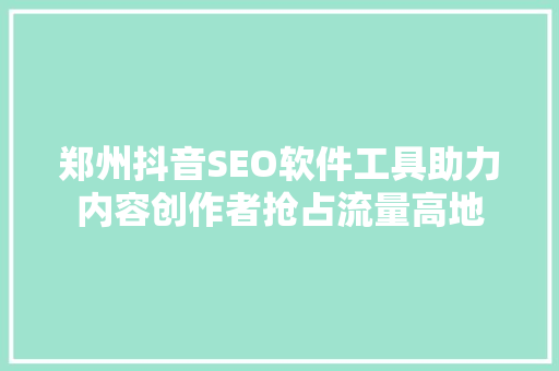 郑州抖音SEO软件工具助力内容创作者抢占流量高地