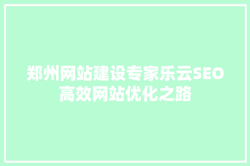 郑州网站建设专家乐云SEO高效网站优化之路