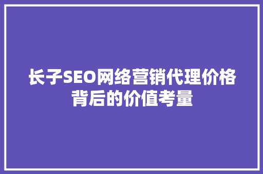 长子SEO网络营销代理价格背后的价值考量