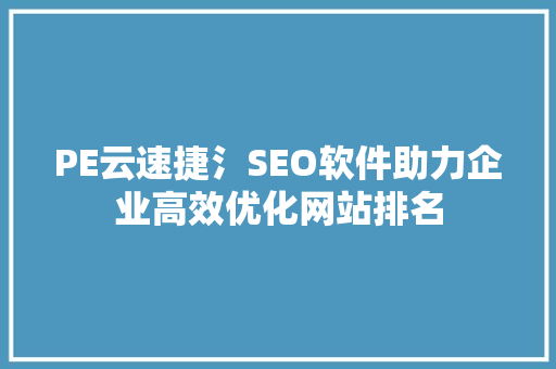 PE云速捷氵SEO软件助力企业高效优化网站排名