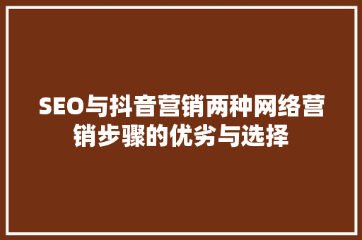 SEO与抖音营销两种网络营销步骤的优劣与选择