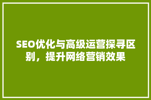 SEO优化与高级运营探寻区别，提升网络营销效果